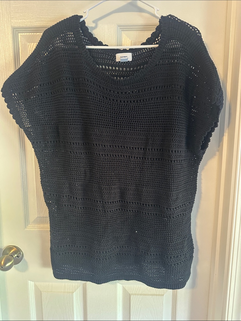Old Navy Black Open-Knit Short Sleeve Sweater